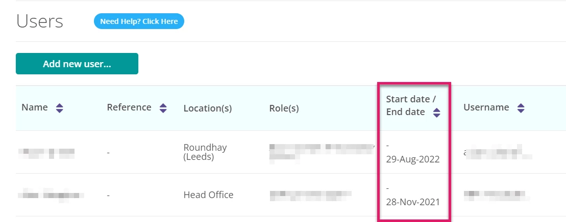 End Date column on user table.