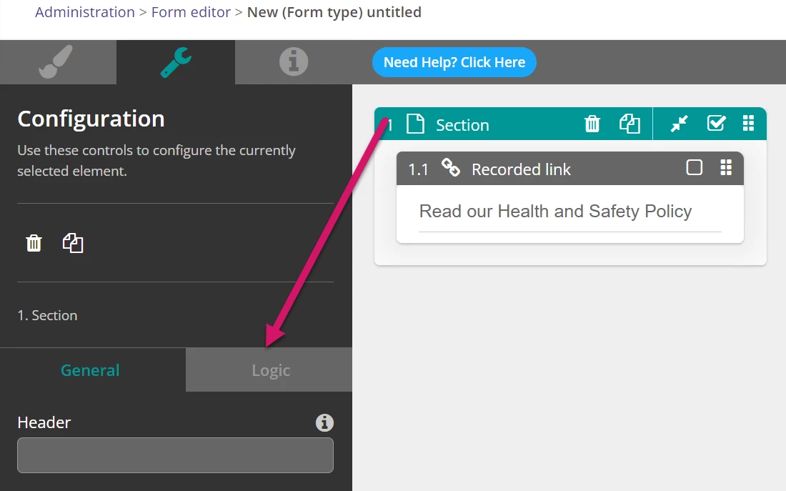 Adding logic to a section.