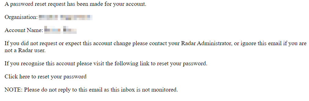 Reset password email