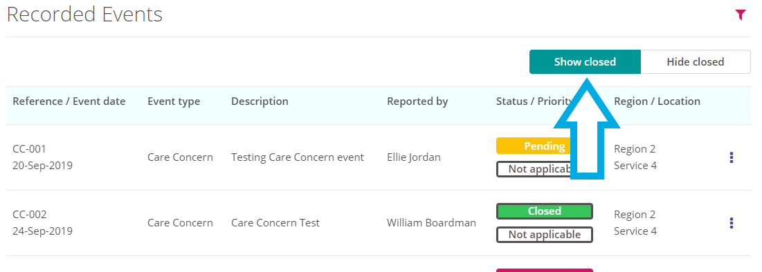 Show closed events
