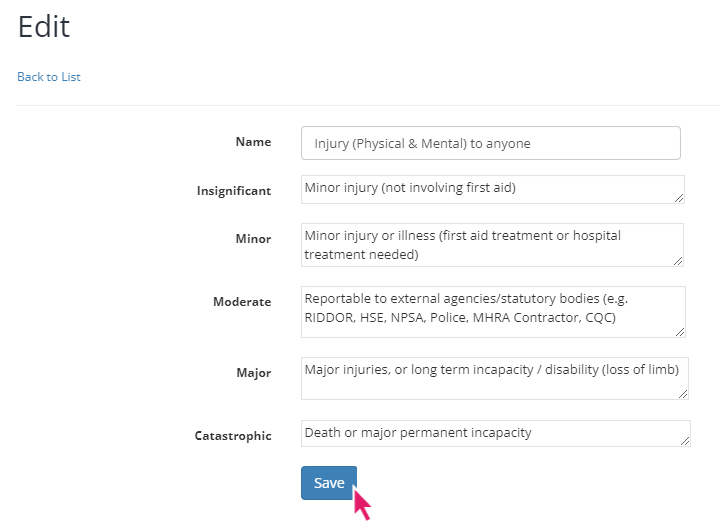 Editing the risk matrix descriptions.