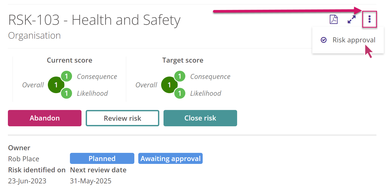 Approving a Risk