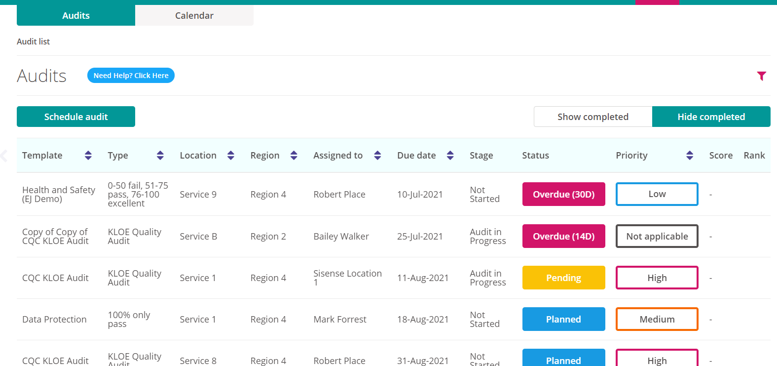 Audit List view.