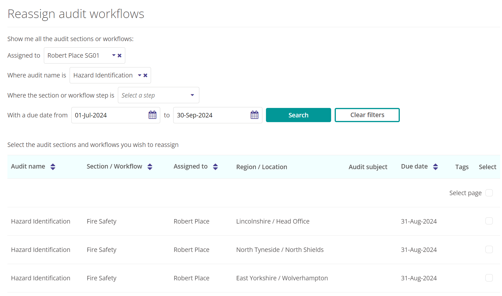 Search for audit workflow steps.