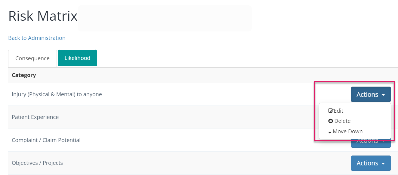 Editing a category on the Risk Matrix.