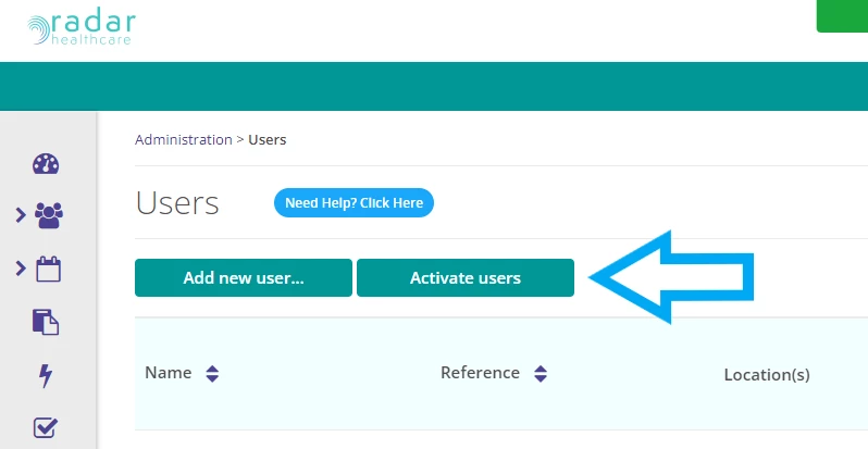 Activate Users icon at the top of the Users page.
