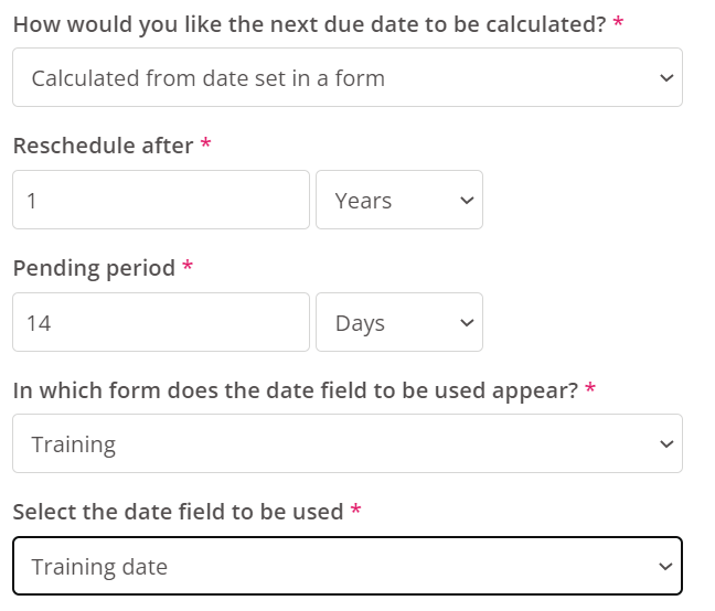 Calculated from date set in a form.