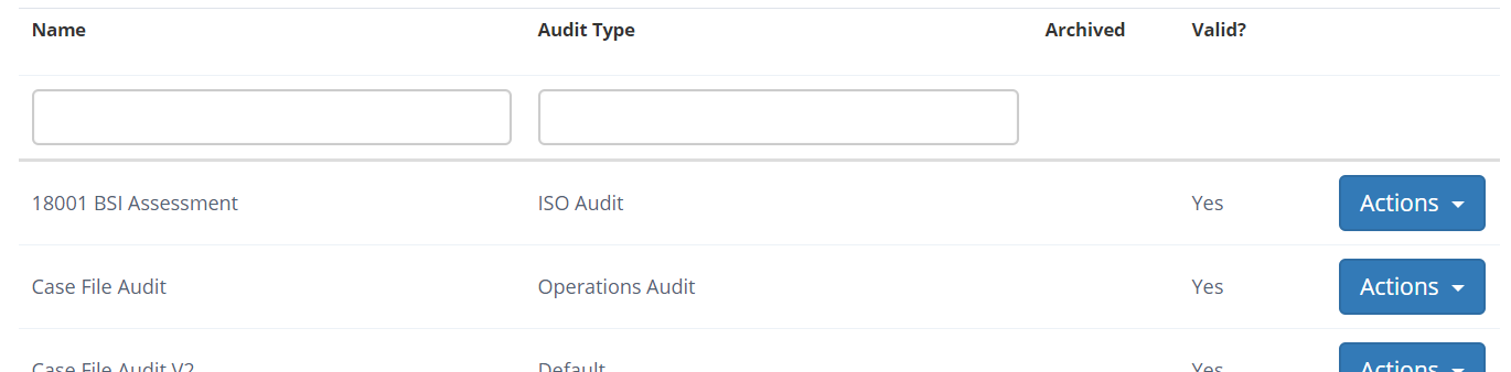 List of audit templates.