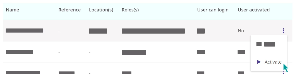 Activate icon next to the Users name.