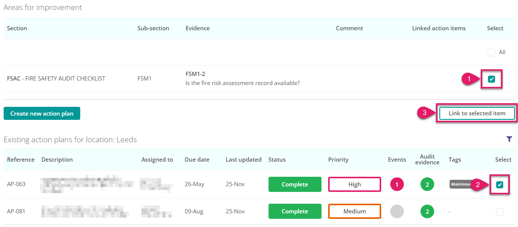 Linking an action to an audit.