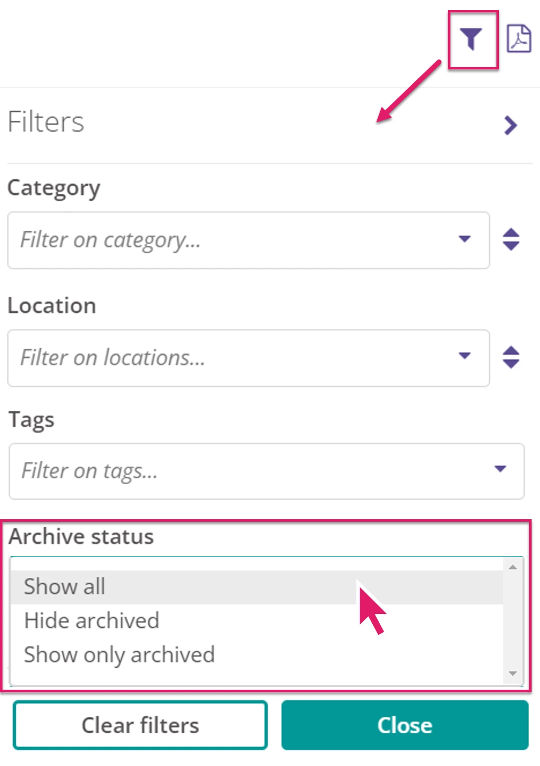 Filtering on Archived Tasks.