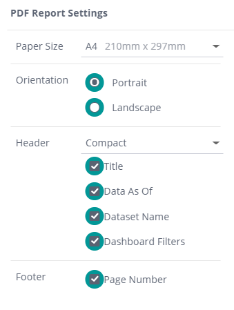 PDF report settings.
