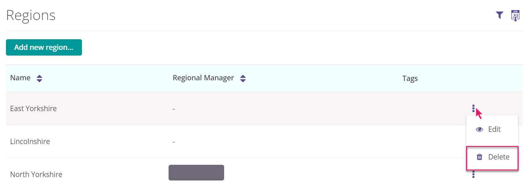 Deleting a Region.