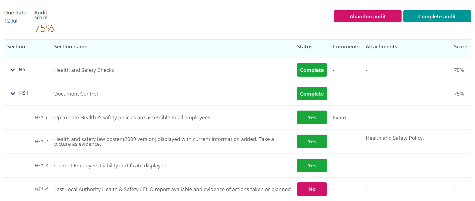 Audit with answered questions.