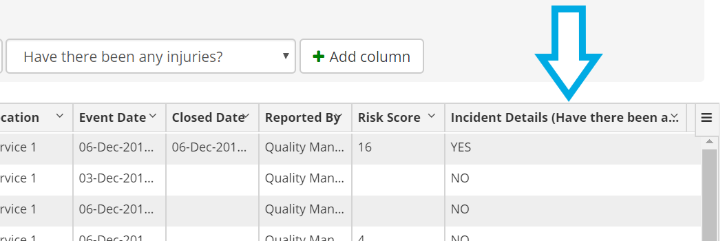 Form question showing as column.