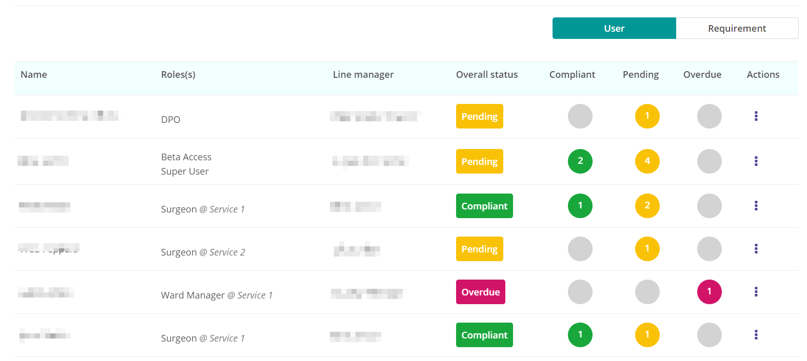 Overview of Team Compliance by User.