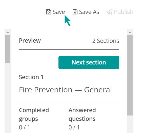 Save, Save As, and Publish options.