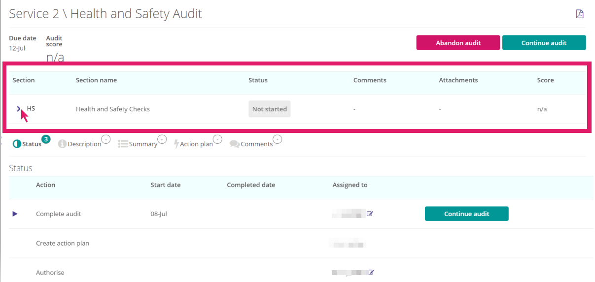 Viewing audit questions.