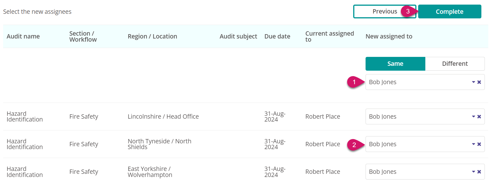 Selecting new assignees