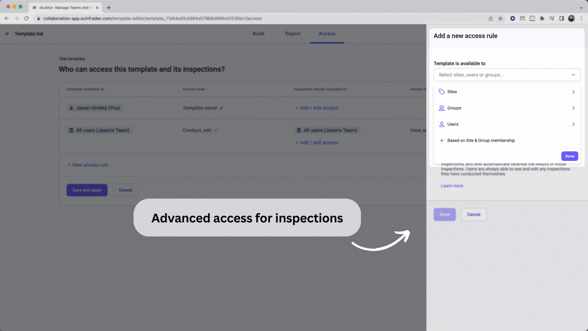 Ensure the right people can access the templates and inspections they need