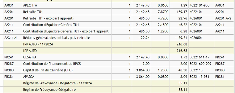 Param trage IRP AUTO Silae