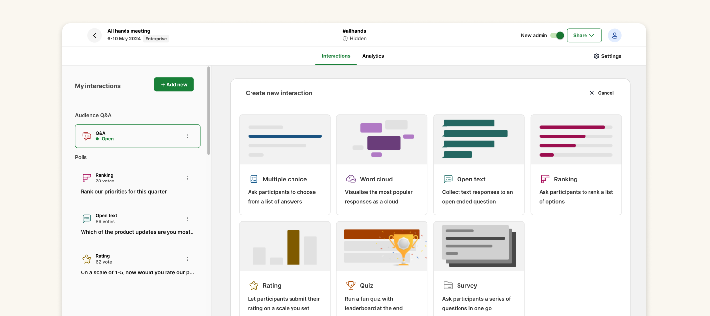 New Slido interface feature continuity