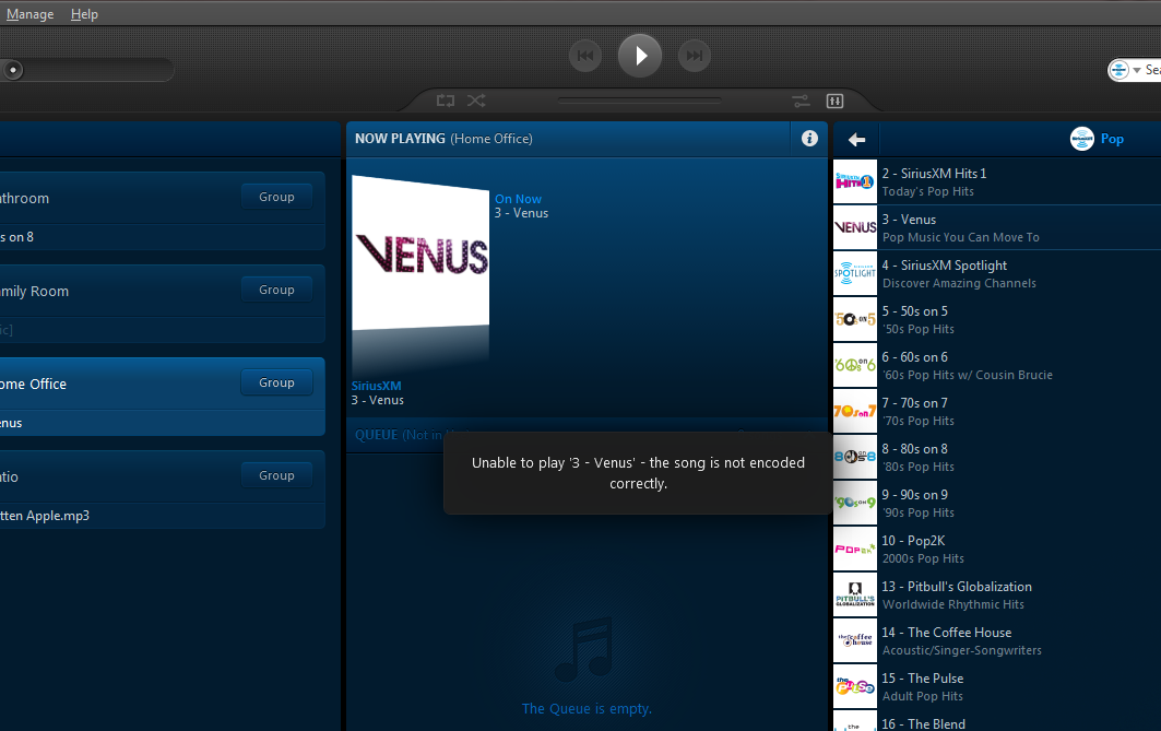 SiriusXM Issues Today? "song is not encoded properly" | Sonos Community