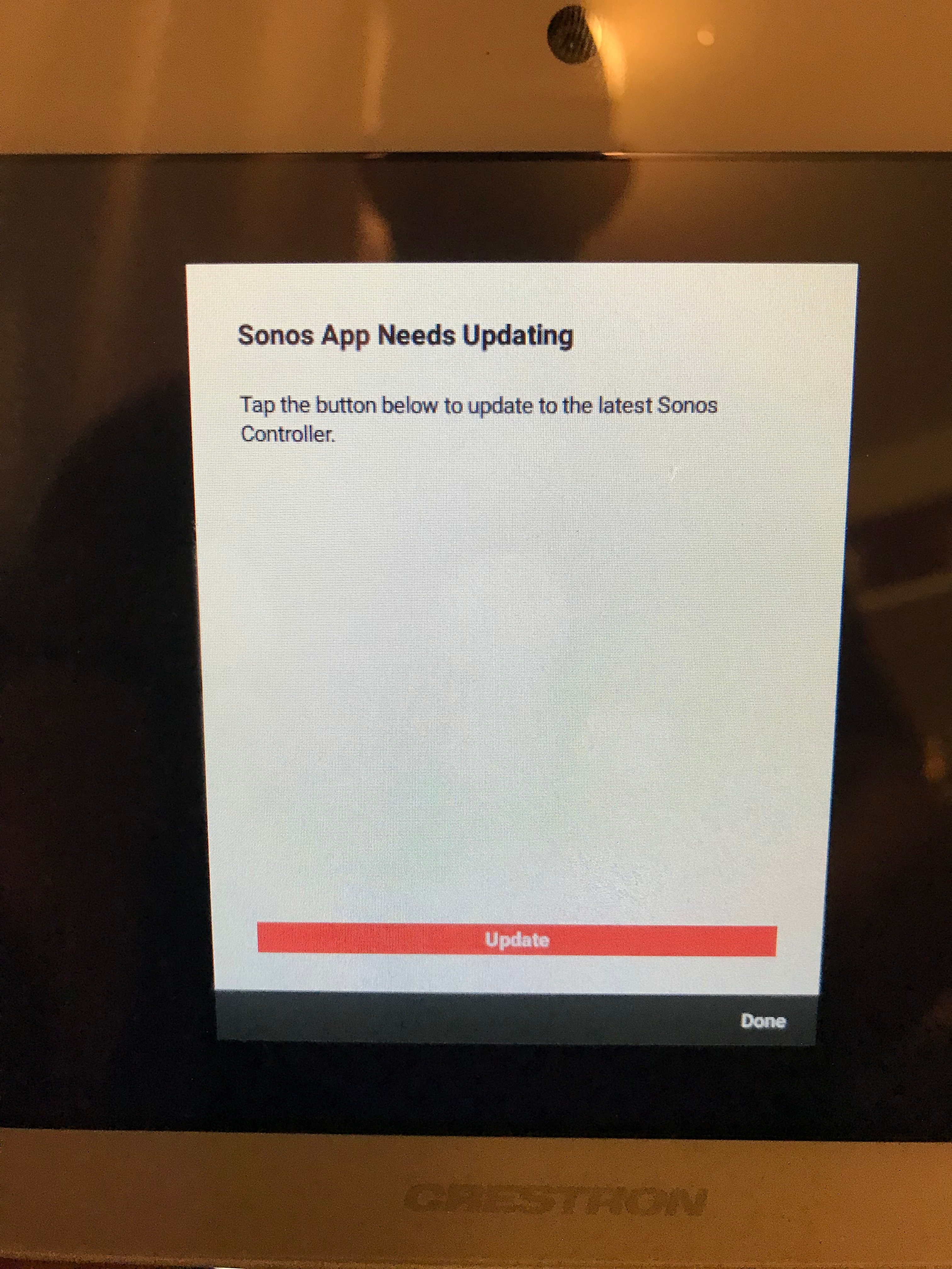 Crestron 760 - Can't Update the Sonos App | Sonos