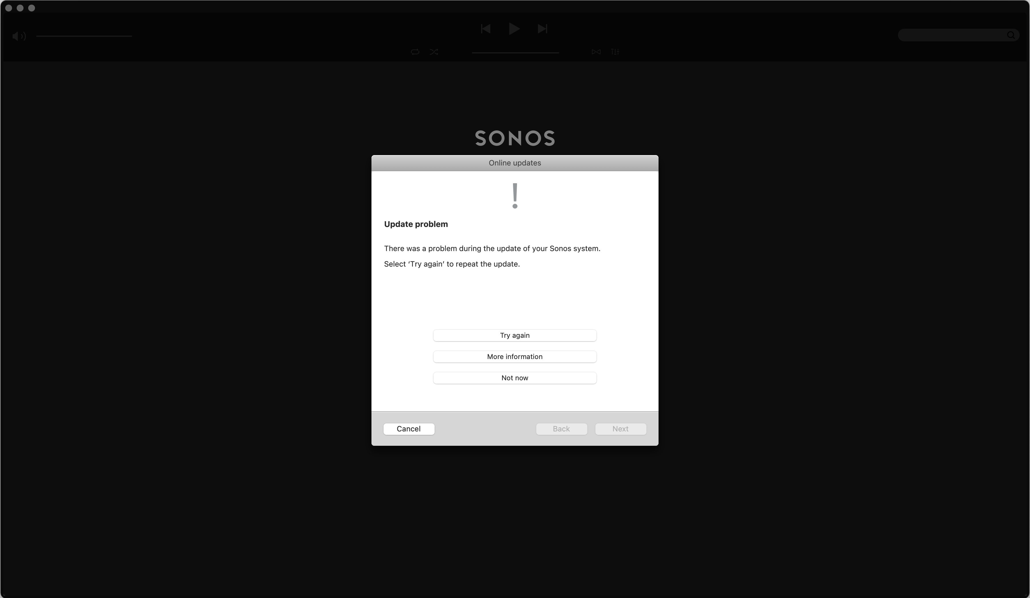 Error I tried on this forum Sonos Community