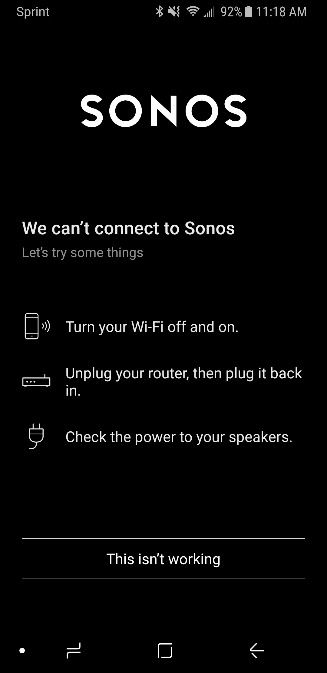 Can't connect to speakers | Sonos Community
