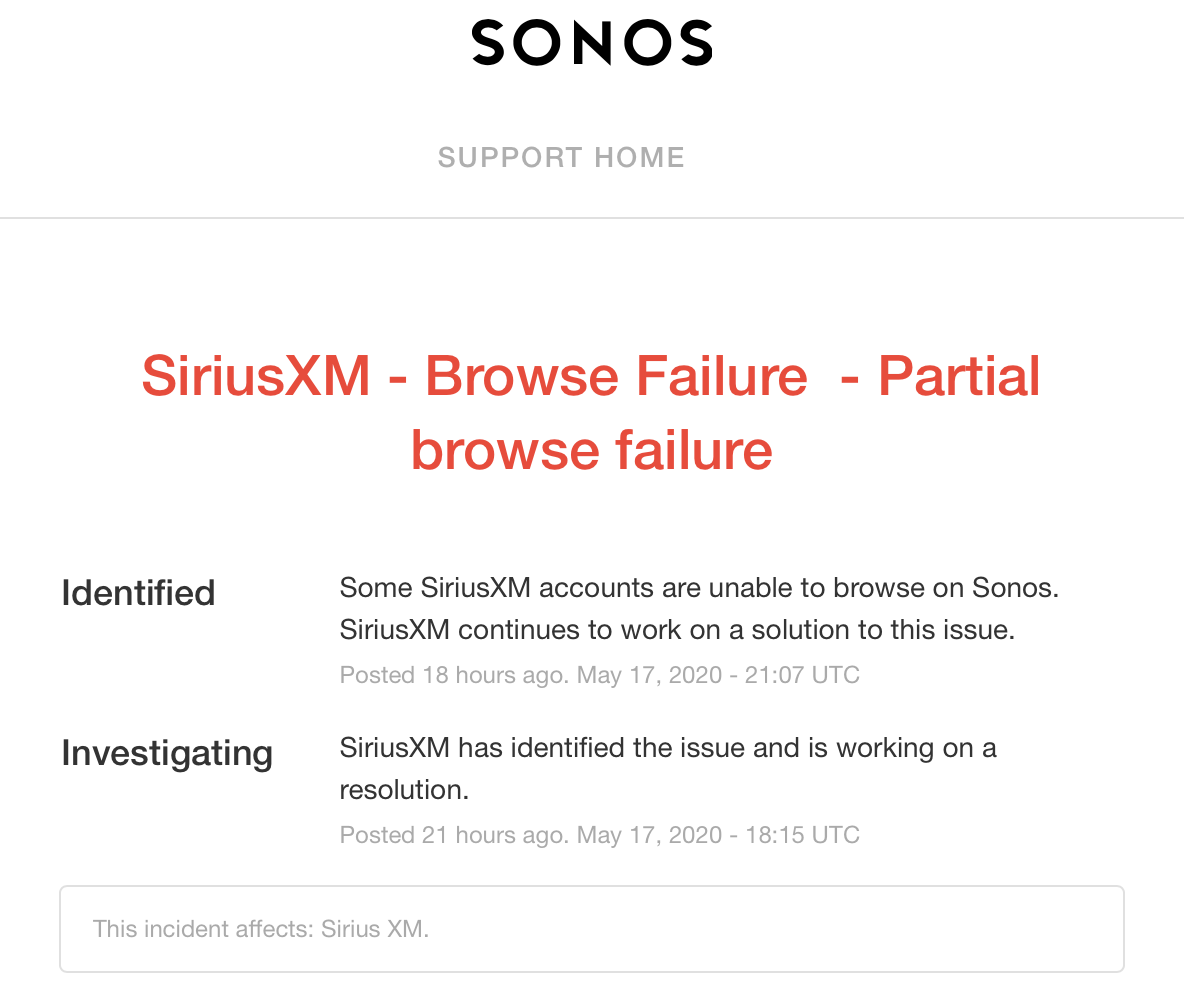 siriusxm not working on sonos