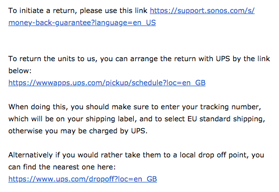 os selv George Bernard Velkendt Return shipping label - do they exist? | Sonos Community