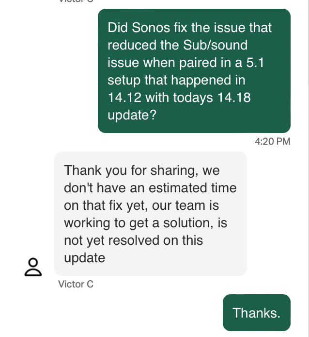 Sonos 14.18 Update - 5.1 Issue Still Present | Sonos Community