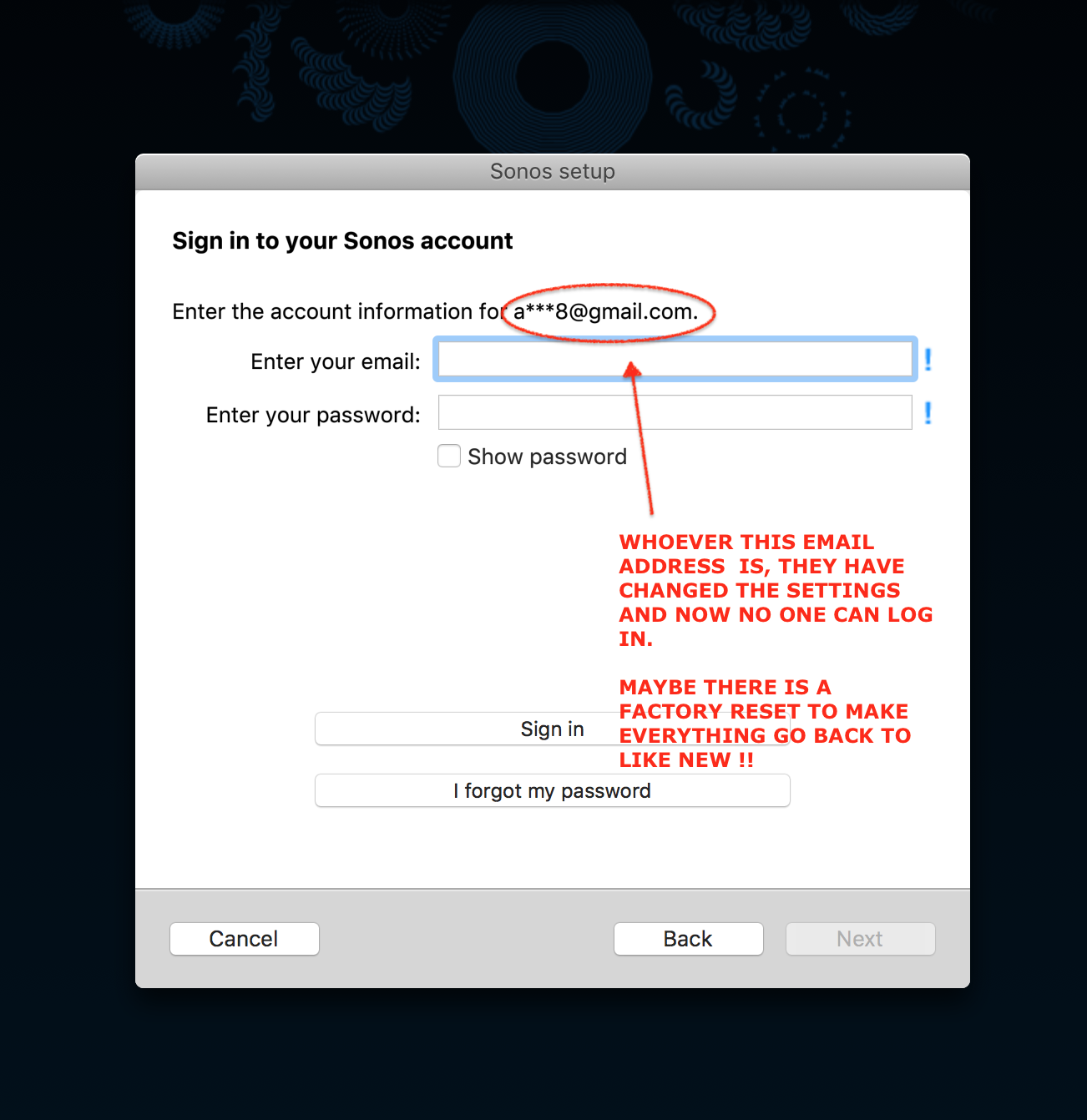 Unknown Email Address At Sign In Sonos Community