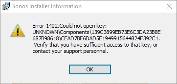 Busk Uafhængighed Demonstrere Error 1402 while installing Sonos Controller on Windows 10 21H1 | Sonos  Community