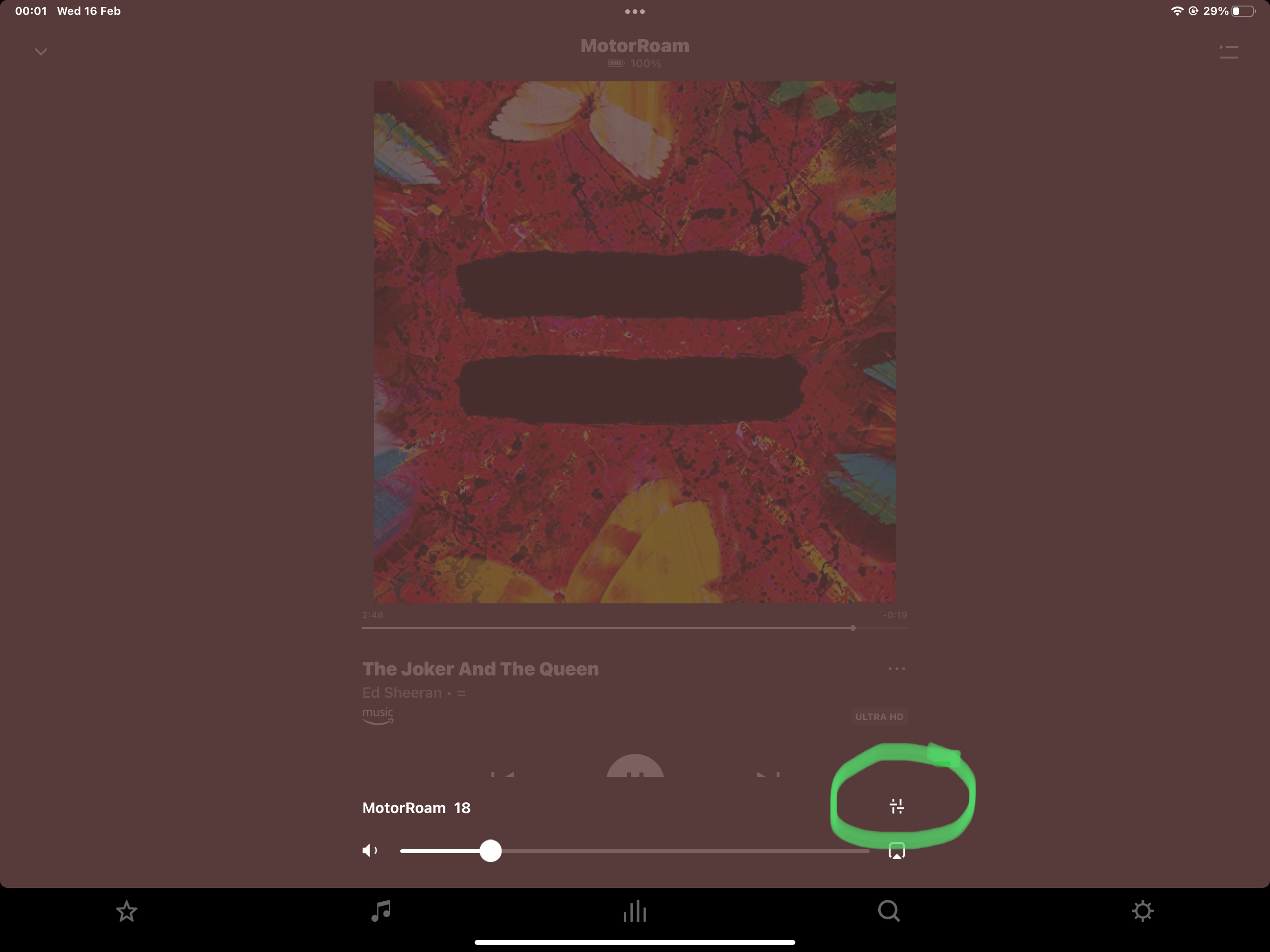 EQ settings are now accessible by pressing the icon on the Now Playing