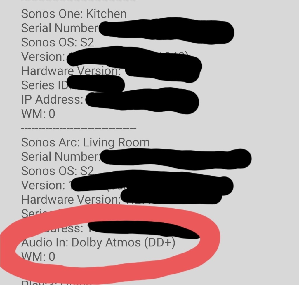 bluse Distill Chip app shows stereo pcm / 2.0, but using eARC and surrounds | Sonos Community