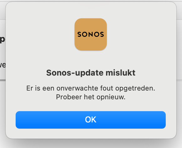 Sonos update mislukt. | Sonos