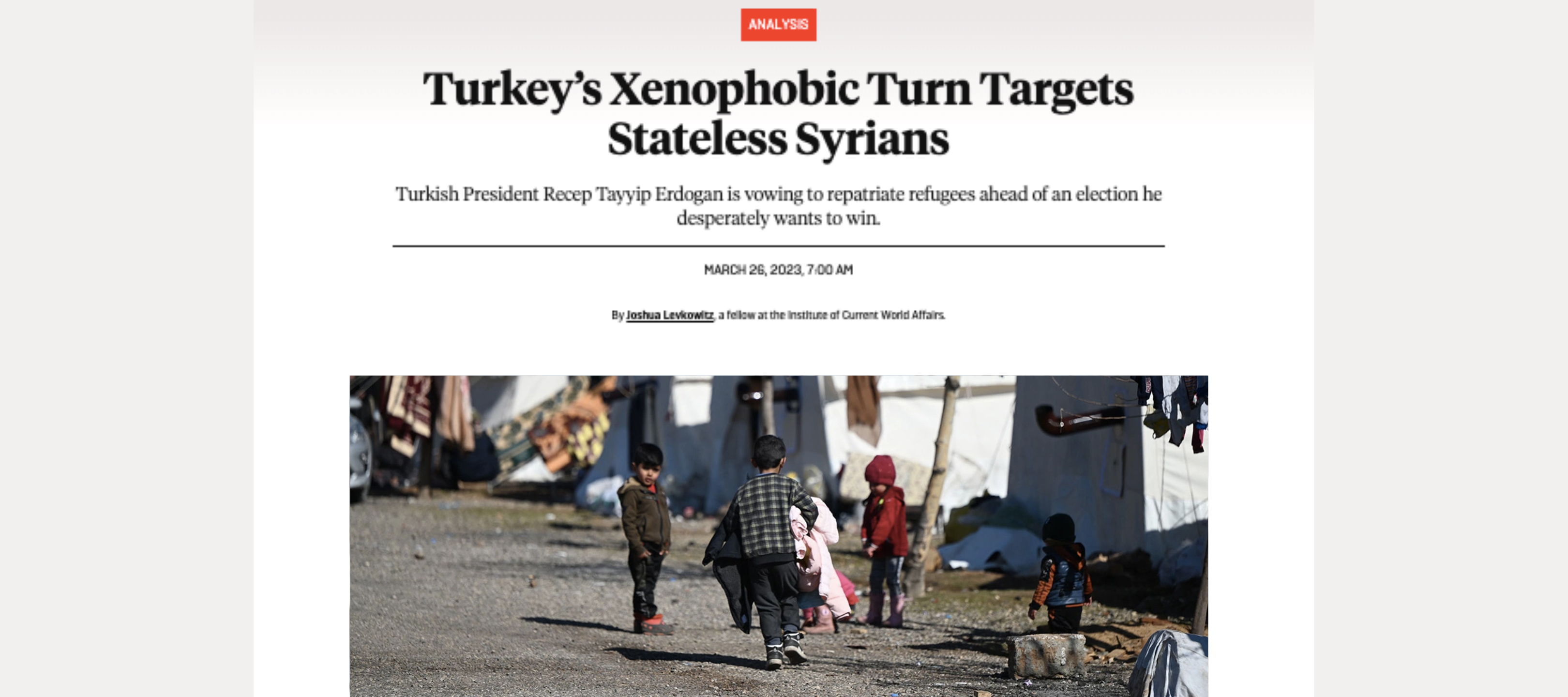 New article about xenophobia & discrimination of stateless Syrians in Turkey