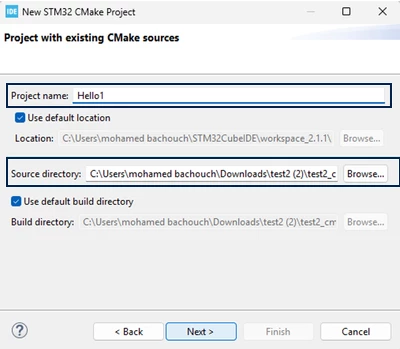Figure 4. Point the project to the existing CMake sources