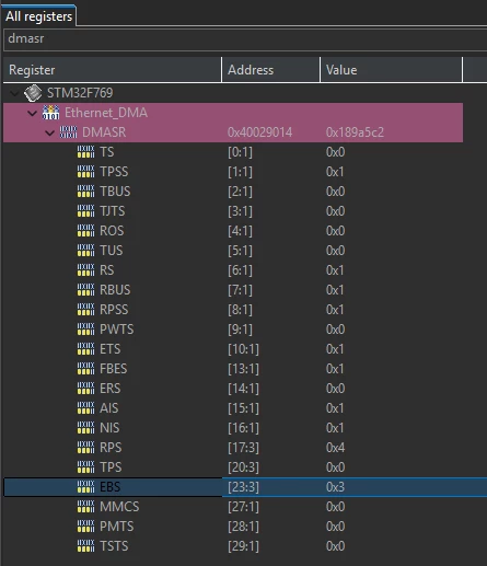 Ethernet DMASR register