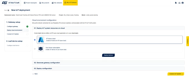 Figure 8: ST AIoT Craft – Deploy IoT system resources on cloud