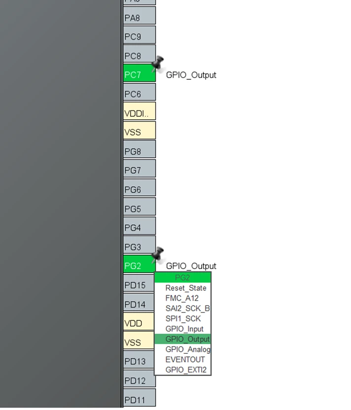 Figure 9: PG2 configured as output pin and is also mapped to the user LED2 on the Nucleo board, as shown in the schematic of Nucleo board.