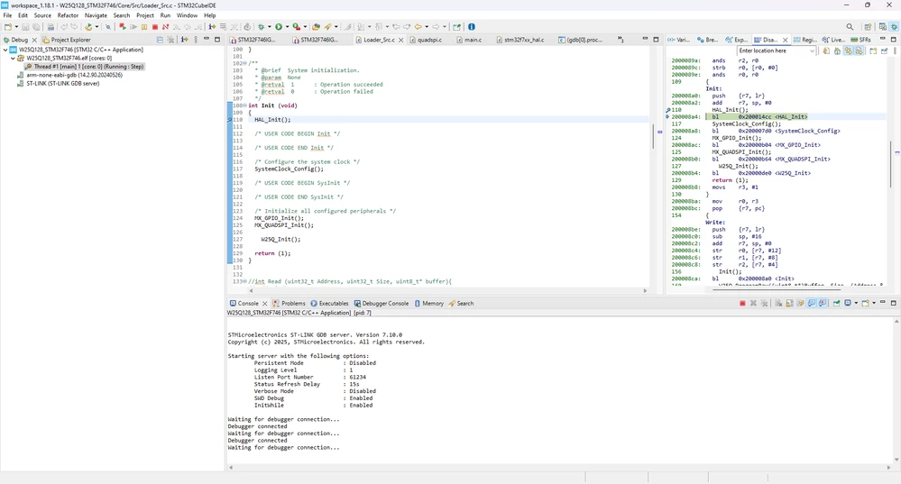 after stepin (debugger remains running)
