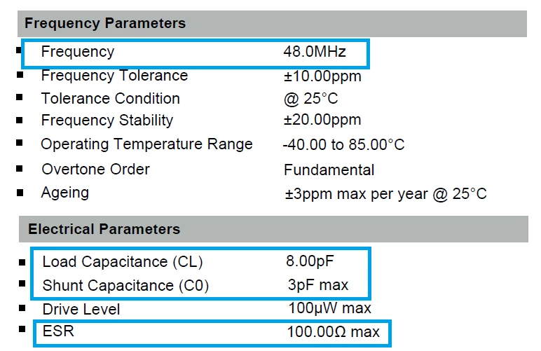 Figure 6. A screenshot from LFXTAL081620 crystal datasheet