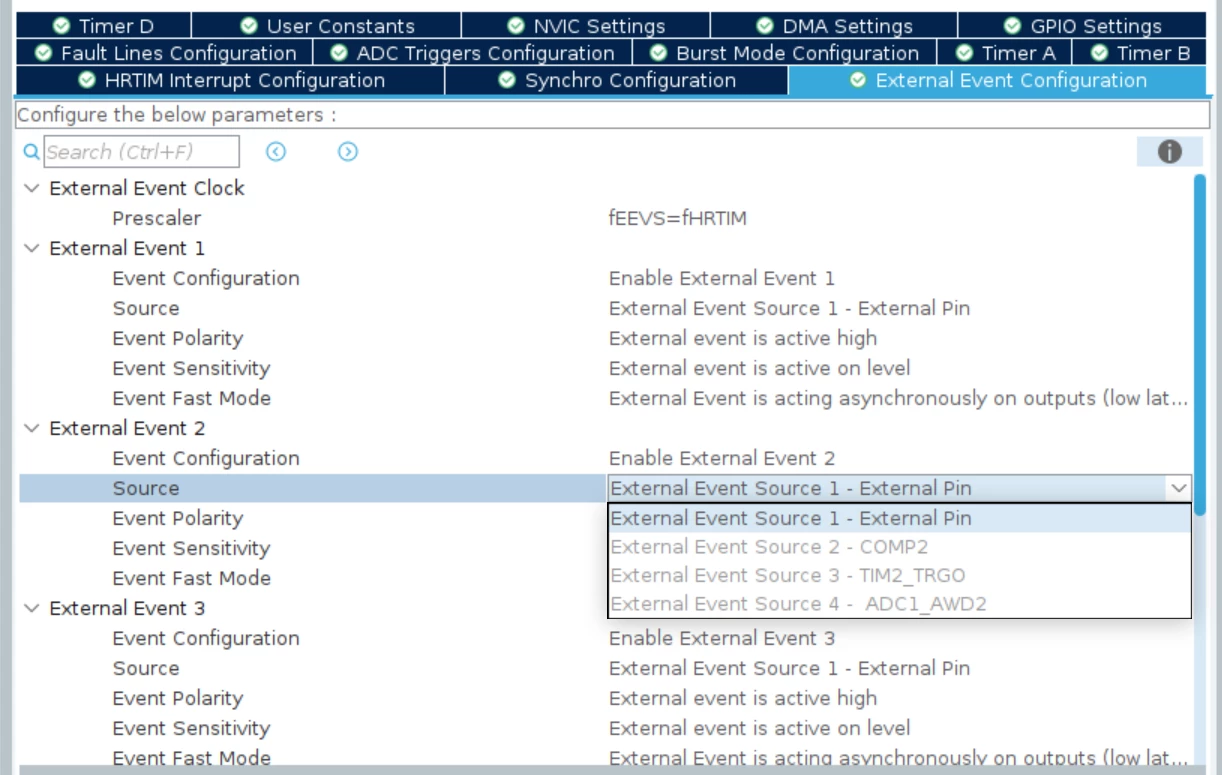 STM32H743 - Setting External Event source for HRTIM Timer in