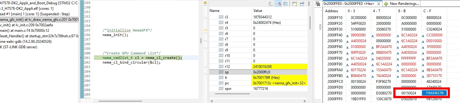 Stack bevore calling nema_cl_create. Return-adress: ok