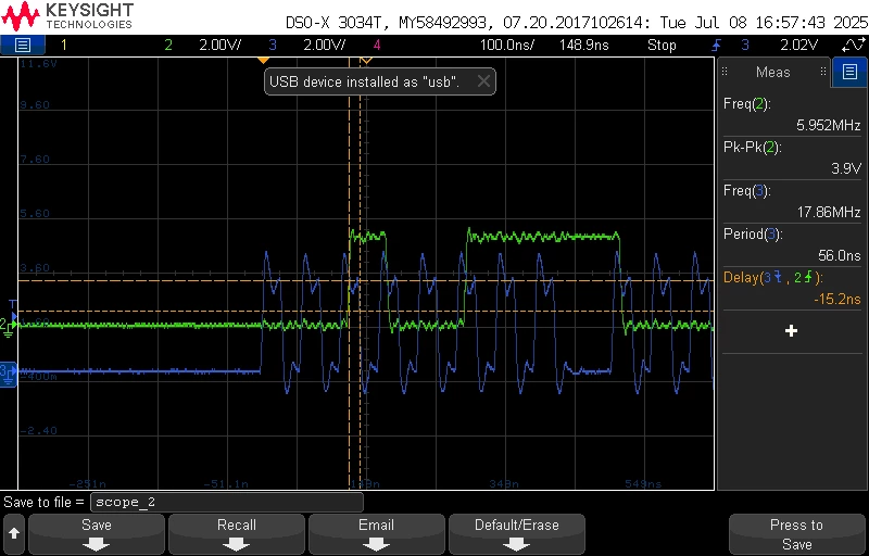 At 18 MHz: Green is MISO and blue is SCK