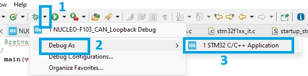 Figure 22. Start a debug session of the application in STM32CubeIDE