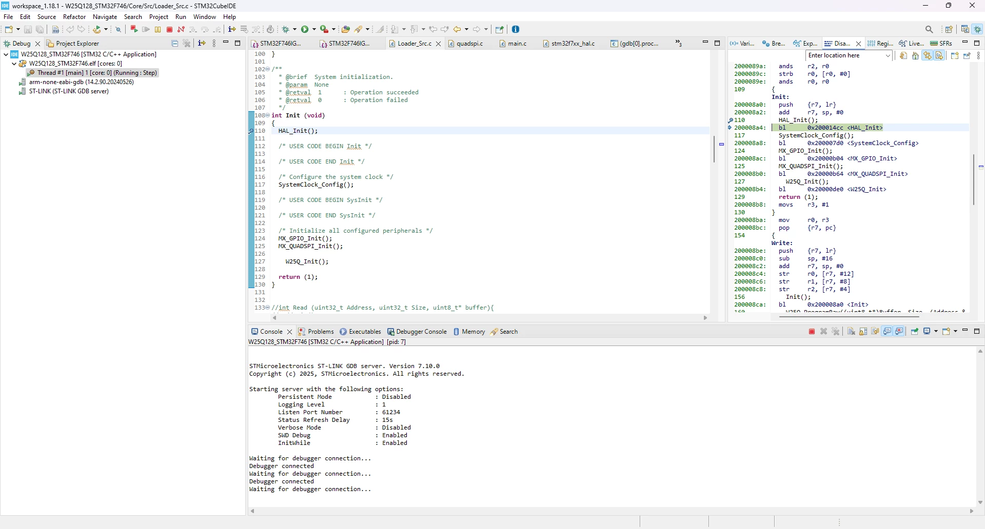 after stepin (debugger remains running)